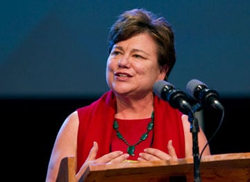 The Rev. Kim Cape, top executive of the United Methodist Board of Higher Education and Ministry, speaks during the church's 2012 General Conference in Tampa, Fla. A UMNS file photo by Mike DuBose.