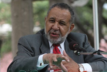 The Rev. Gilbert H. Caldwell answers questions during a panel discussion in Fort Worth, Texas, during the 2008 United Methodist General Conference.  A UMNS file photo by Maile Bradfield.