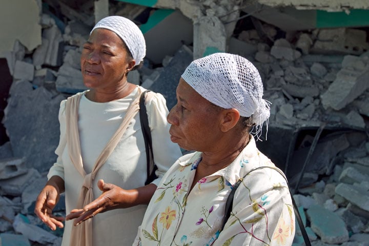 Lucienne Bazile (left) and Noel Zierne were attending choir practice at St. Martin Methodist Church in Port-au-Prince, Haiti, when the earthquake struck. Three other choir members were killed in the collapsed building. A UMNS photo by Mike DuBose.