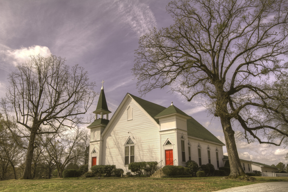 Dry Pond United Methodist Church has been active in Jackson County, Ga., for more than 175 years. The current sanctuary features double steeples and dates to 1904. Photo by Scott MacInnis, courtesy Historic Rural Churches of Georgia.