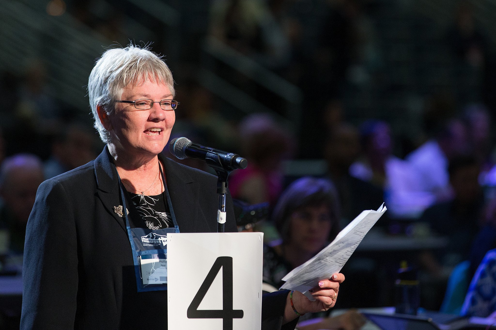 Holly Neal of the Tennessee Conference helps deliver the laity address during the 2016 United Methodist General Conference in Portland, Ore. Photo by Mike DuBose, UMNS.