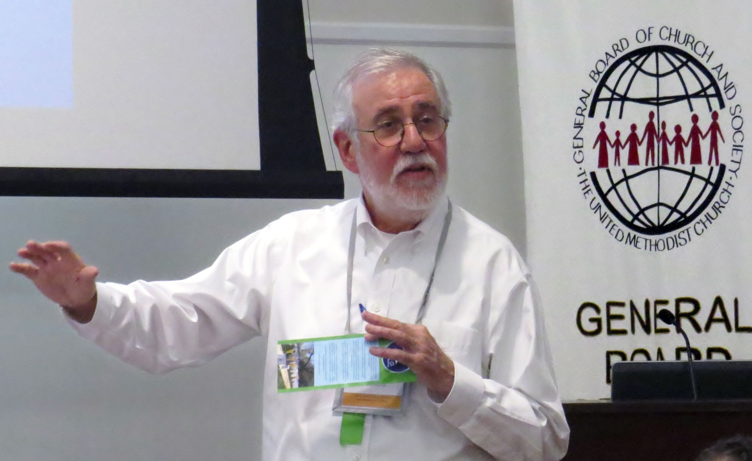 Bryan Miller, founder of the anti-gun-violence group Heeding God’s Call, speaks Nov. 14 at the Faith and Guns Forum in Washington. The event for United Methodist clergy and laity was put on the United Methodist Board of Church and Society. Photo by Sam Hodges, UMNS.