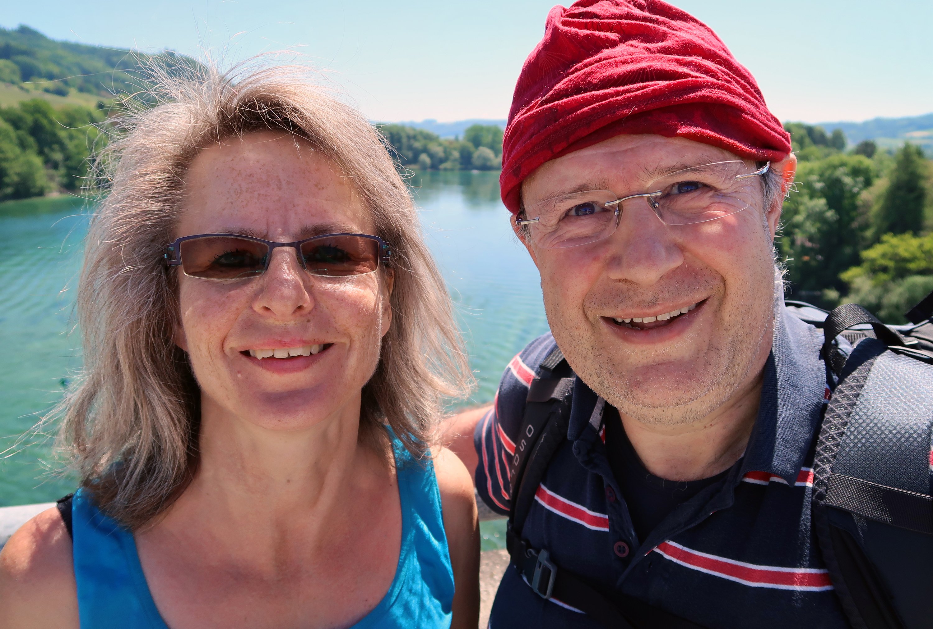 Jörg Niederer stands with his wife, Sabine Möckli Niederer, at a point over the river Rhein near the historic city Stein am Rhein, Switzerland Photo courtesy of Jörg Niederer.