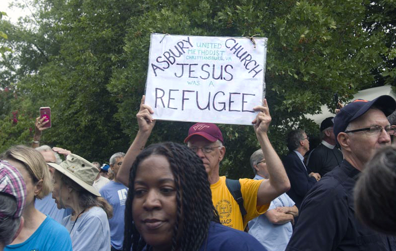 United Methodists were among demonstrators from 14 states who joined in the anti-racism protests in Charlottesville, Virginia. The march turned deadly when a car rammed through a group protesters who were there to counter the Aug. 12 march by white nationalists fighting the moving of a Confederate statue. Photo: © Richard Lord.