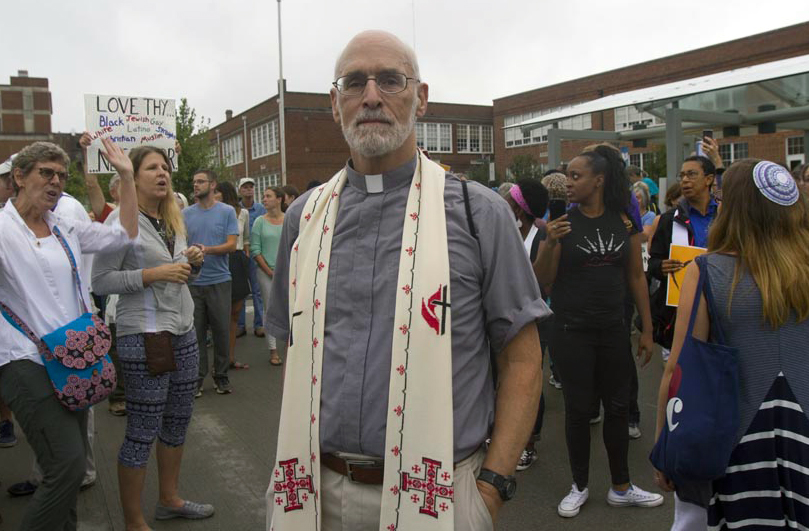 The Rev. John D. Copenhaver, a retired pastor, drove 140 miles from Winchester, Va., to attend an interfaith worship service and anti-racism protests in Charlottesville. Photo: © Richard Lord.