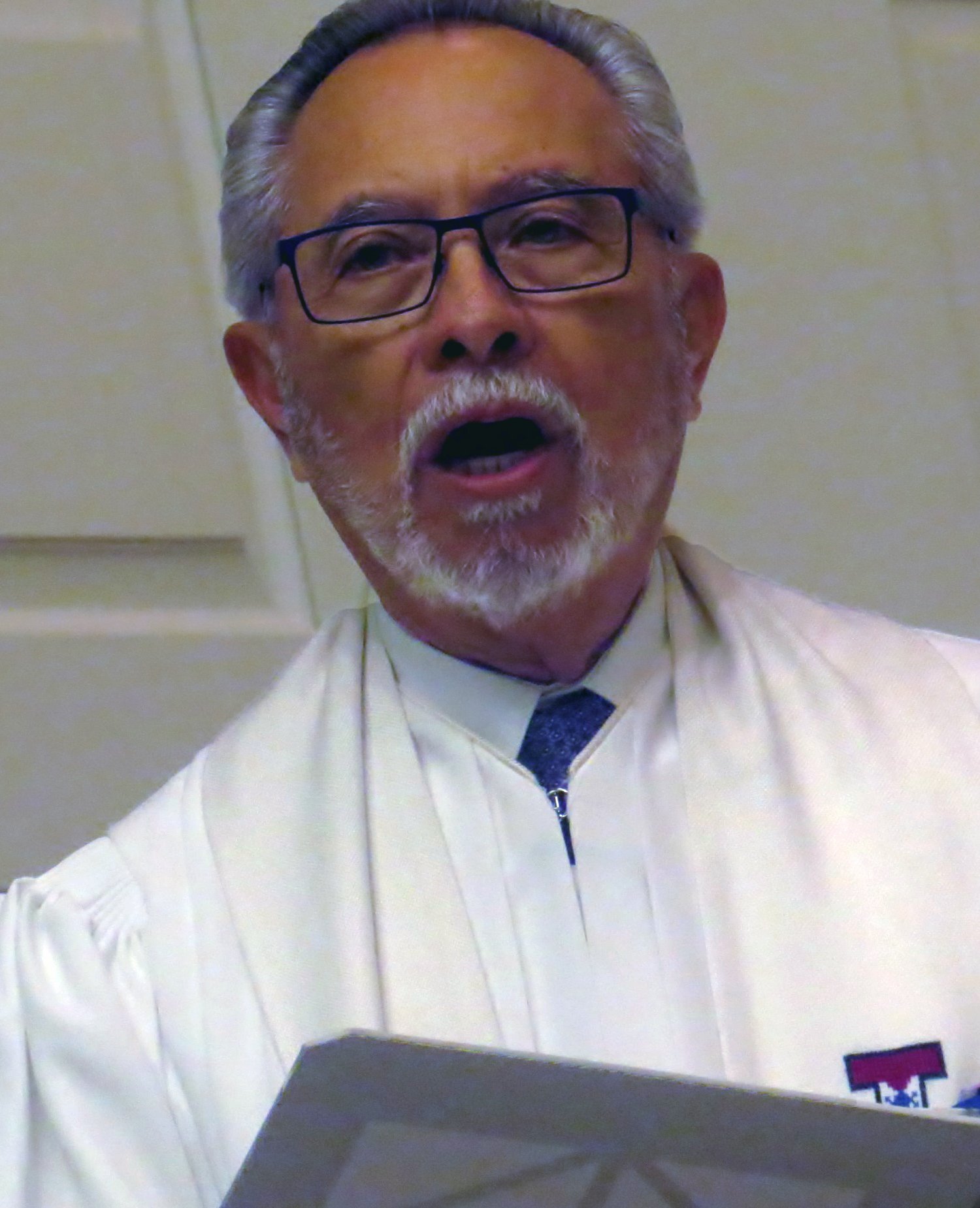 Bishop Elías Galván speaks during the Aug. 10 opening worship service of the 46th MARCHA Assembly. MARCHA, the Hispanic/Latino caucus of The United Methodist Church, met through Aug. 13 at a Dallas hotel with worship held at nearby Perkins School of Theology. Photo by Sam Hodges, UMNS.