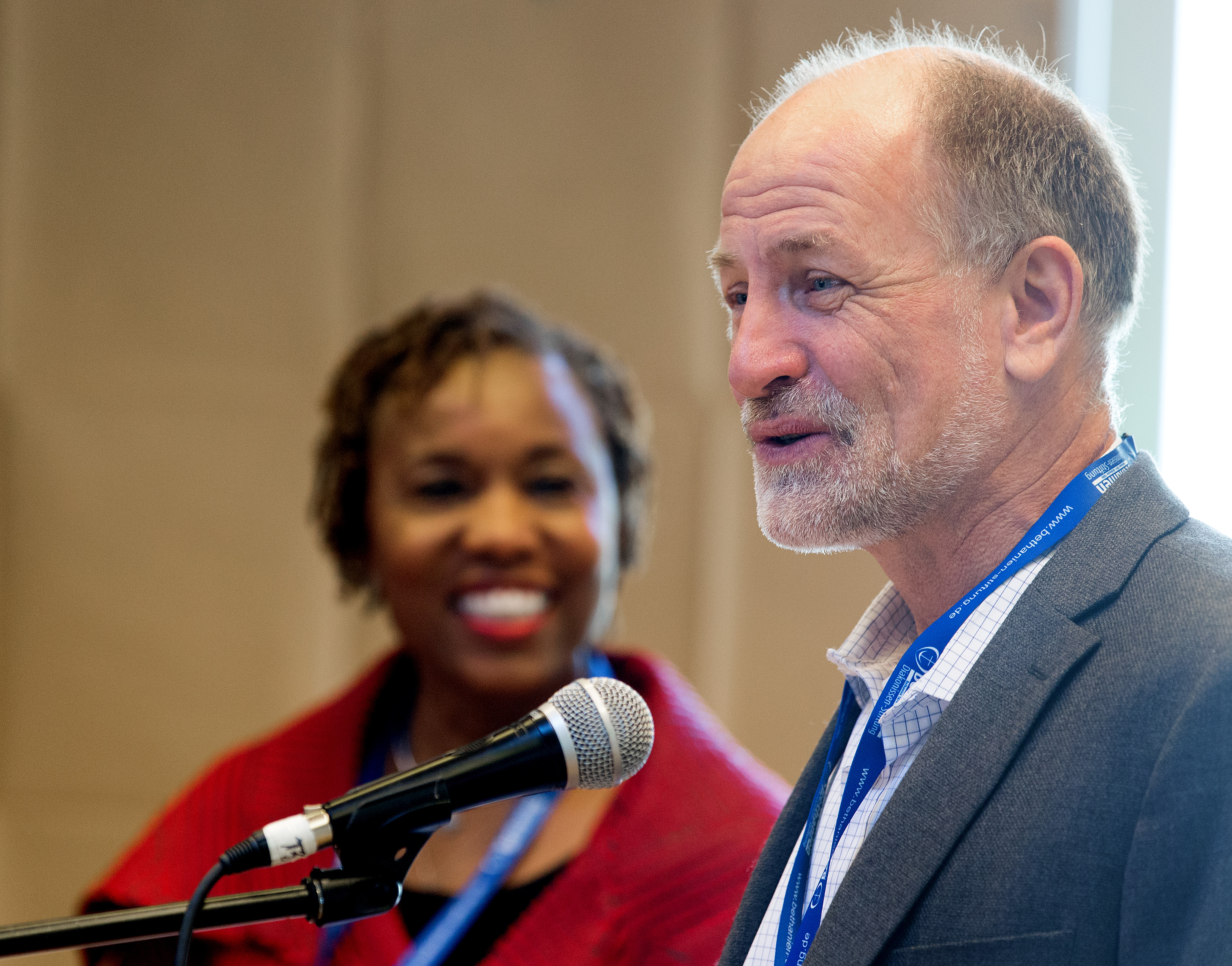 Niels French (right) and the Rev. Cynthia Davis make a presentation at the International Health Forum of The United Methodist Church in Stuttgart, Germany. French is director of operations and international ministries in the Faith Health Division at Methodist Healthcare in Memphis, Tenn. Davis is director of congregational care at Christ Church, United Methodist, in Memphis. Photo by Mike DuBose, UMNS.