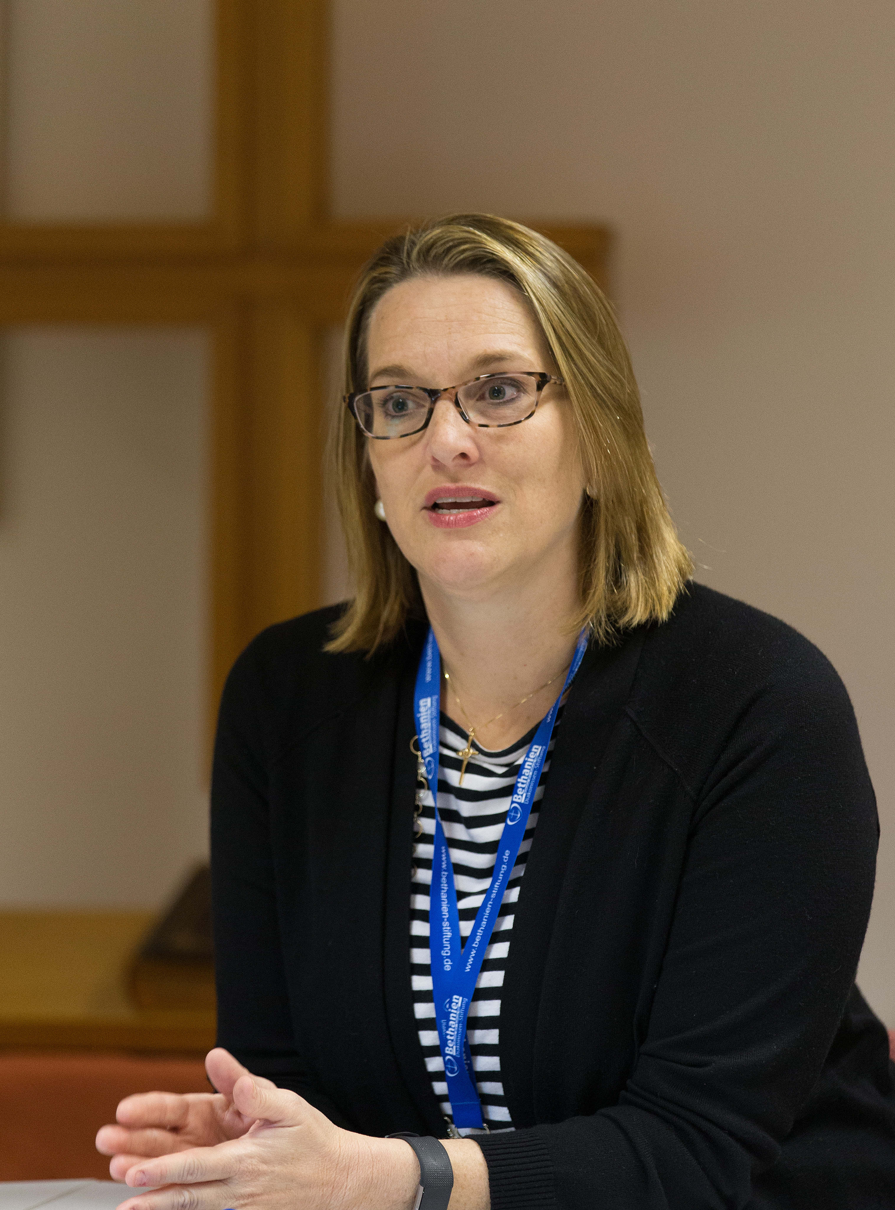 The Rev. Kimberly Mabry takes part in a panel discussion during the International Health Forum of The United Methodist Church in Stuttgart, Germany. Mabry is project manager for the Golden Care Health Ministry at Houston Methodist Hospital. Photo by Mike DuBose, UMNS.