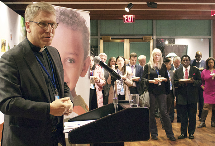 Speaking at a reception hosted by UNICEF on 22 January, the Rev. Olav Fykse Tveit, top executive, World Council of Churches, offered an ecumenical vision on migration, inclusion and justice. Photo by Marcelo Schneider, courtesy of WCC.