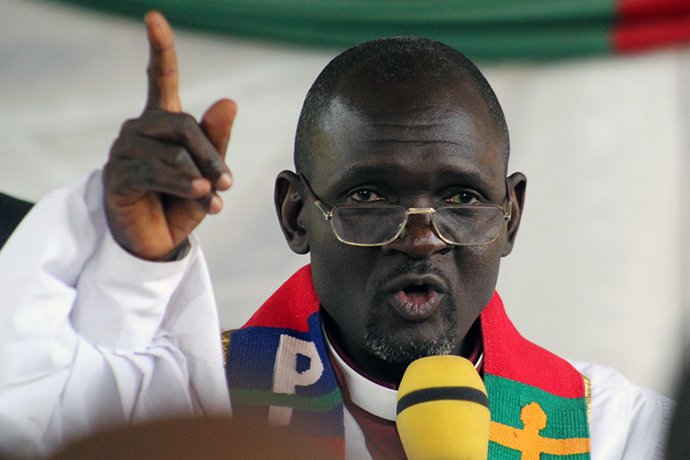 The Rev. Ali Ibrahim, district superintendent and pastor at Abuja Area 1 United Methodist Church, delivers a sermon during service March 4 in Abuja, Nigeria. Photo by E Julu Swen, UMNS.