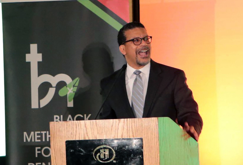 The Rev. Antoine “Tony” Love, vice chair of the Black Methodists for Church Renewal, delivers a keynote address during the opening plenary session of the March 14-17 BMCR meeting in Sacramento, California. Photo courtesy of the Rev. Love.