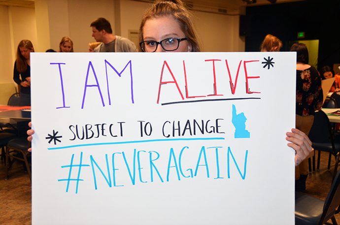 Hannah Beamish, an 11th grader from Rochester, New York, came to the lock-in at National United Methodist Church in Washington, March 23 with her youth group. Photo by Erik Alsgaard.