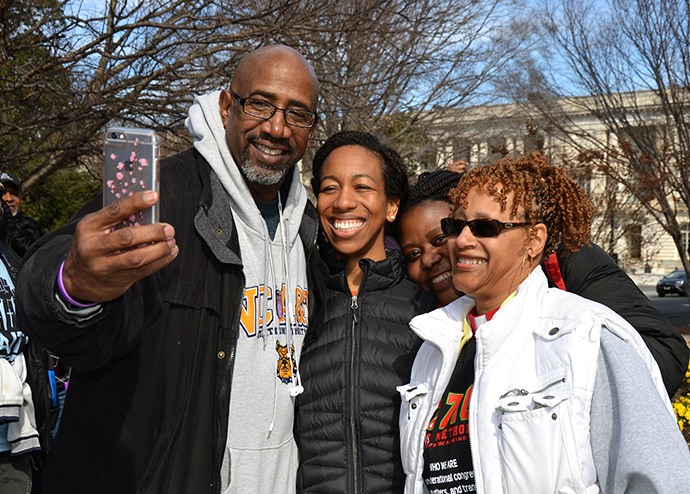 The Rev. Joe Daniels (starting left to right), Emory United Methodist Church in Washington, Jeania Ree Moore, the director for Civil and Human Rights at the United Methodist Board of Church and Society, Sharon Milton, Youth Director at Emory United Methodist Church in Washington, and the Rev. Johnsie Cogman, pastor at Mt. Zion United Methodist Church in Georgetown. Photo by Erik Alsgaard.