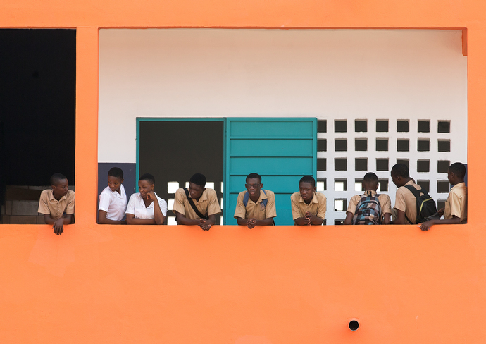 Students visit with one another between classes at the United Methodist Koumassi School in Abidjan. Photo by Mike DuBose, UMNS.