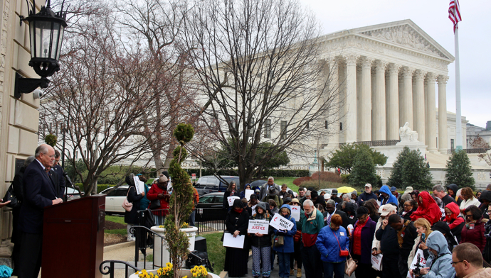 Retired Bishop B. Michael Watson speaks during an April 4, 2018, rally in front of the United Methodist Building in Washington. The rally followed the Commission on Religion and Race’s participation in the United to End Racism Prayer Walk. Photo courtesy of the Commission on Religion and Race.