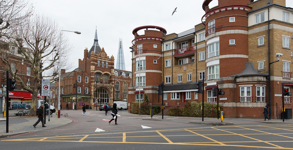 Bermondsey Central Hall Methodist Church serves a diverse congregation of about 320 and houses the South London Mission, which has been supporting the community since 1889. The modern London Shard skyscraper rises behind the church. Photo by Mike DuBose, UMNS.