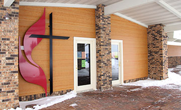 The congregation of Faith United Methodist Church in Minot, N.D., worshipped in their new-to-them building for the first time in October 2012. A UMNS photo by Lisa Eriksmoen.