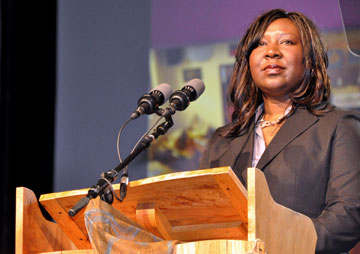 Erin Hawkins of the United Methodist Commission on Religion and Race speaks during the 2012 General Conference. Hawkins believes the church needs to ensure churches are relevant in communities where there are changing demographics. A UMNS file photo by Skyler E. Nimmons.