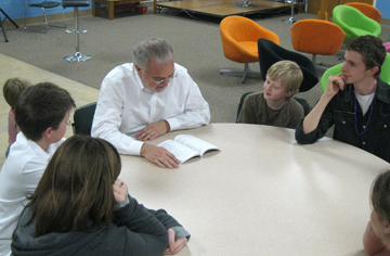 The Rev. Andy Langford, pastor of Concord Central United Methodist Church in Concord, N.C., discusses The Gospel According to the Hunger Games in his Sunday school class. Langford said people in the class tend to be pleasantly surprised by the ideas he presents about Christian parallels in The Hunger Games.  Photo courtesy of Andy Langford.