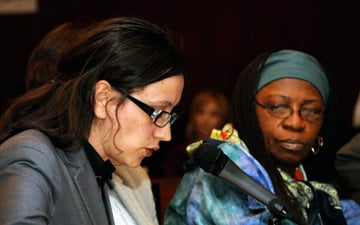 Eli Gashi of Kosovo, left, and Beatrice Fofanah of Sierra Leone were among the grassroots women sharing their experiences at the 56th U.N. Commission on the Status of Women meeting.