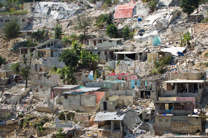 Many homes in the Canape Vert neighborhood of Port-au-Prince were destroyed. A UMNS photo by Mike DuBose.