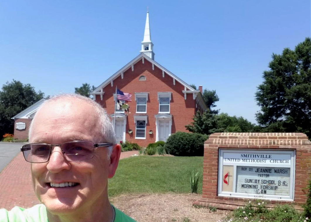 David Grant Booney, a member of Smithville United Methodist Church, takes a selfie outside the church in Dunkirk, Maryland. The congregation provided support for Partners for Success, a group of University of Zimbabwe student mentors. Photo courtesy of David Grant Booney.