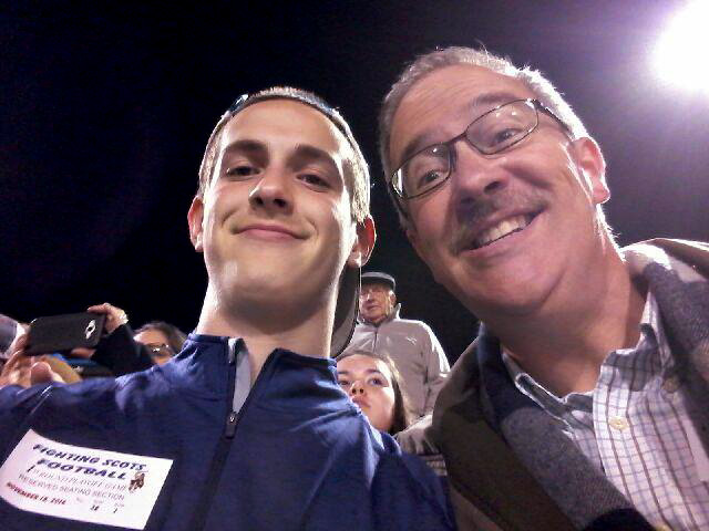 Jadon Olsen (left) and his father, the Rev. William A. Olsen, enjoy a football game at Pate Stadium in Laurinburg, N.C. Photo courtesy of the Rev. William A. Olsen.