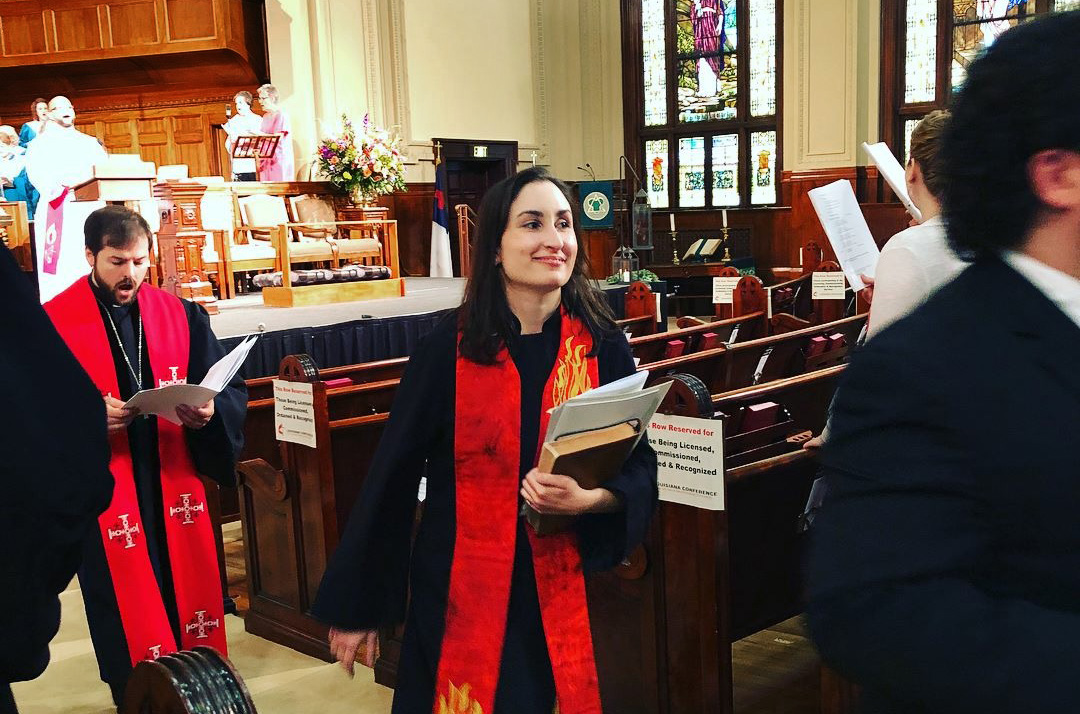 The Rev. Allison Sauls Sikes, seen at her ordination service, serves as associate pastor at Asbury United Methodist Church in Lafayette, La. She’s one of just 350 young women elders in The United Methodist Church. Photo courtesy of the Rev. Allison Sikes.