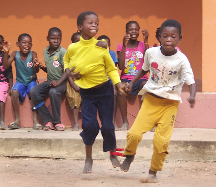 Children take part in a sack race, part of the weekly recreational activities and games offered at the mission. Photo by the Rev. Gustavo Vasquez, UMNS.