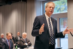 Bishop Kenneth H. Carter Jr. addresses the United Methodist Judicial Council meeting in Zurich. Carter is president of the denomination's Council of Bishops. Photo by Diane Degnan, UMCom.