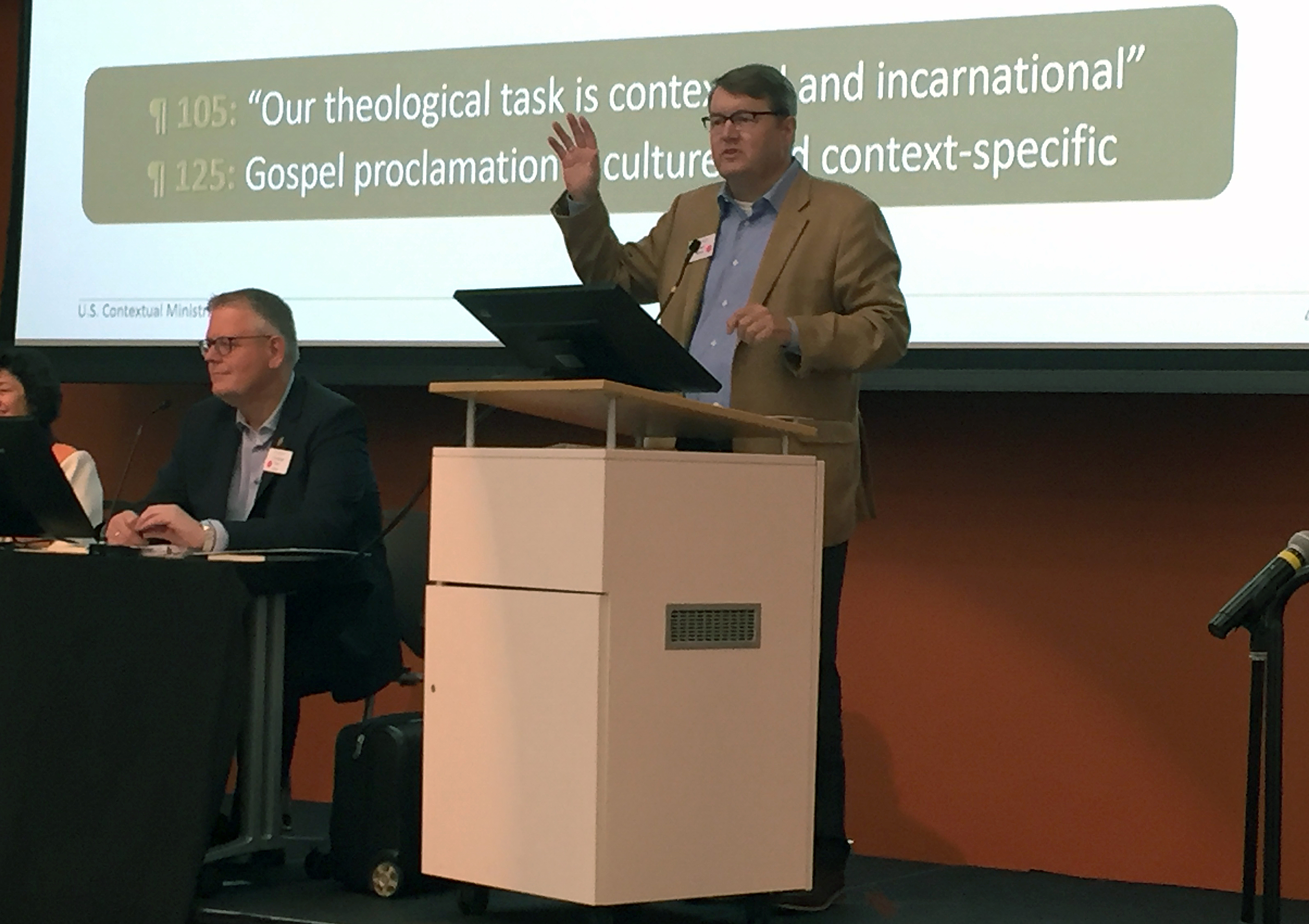 The Rev. Brian Milford speaks at the Oct. 31-Nov. 2 meeting of the Connectional Table in Atlanta. Photo by Heather Hahn, UMNS.