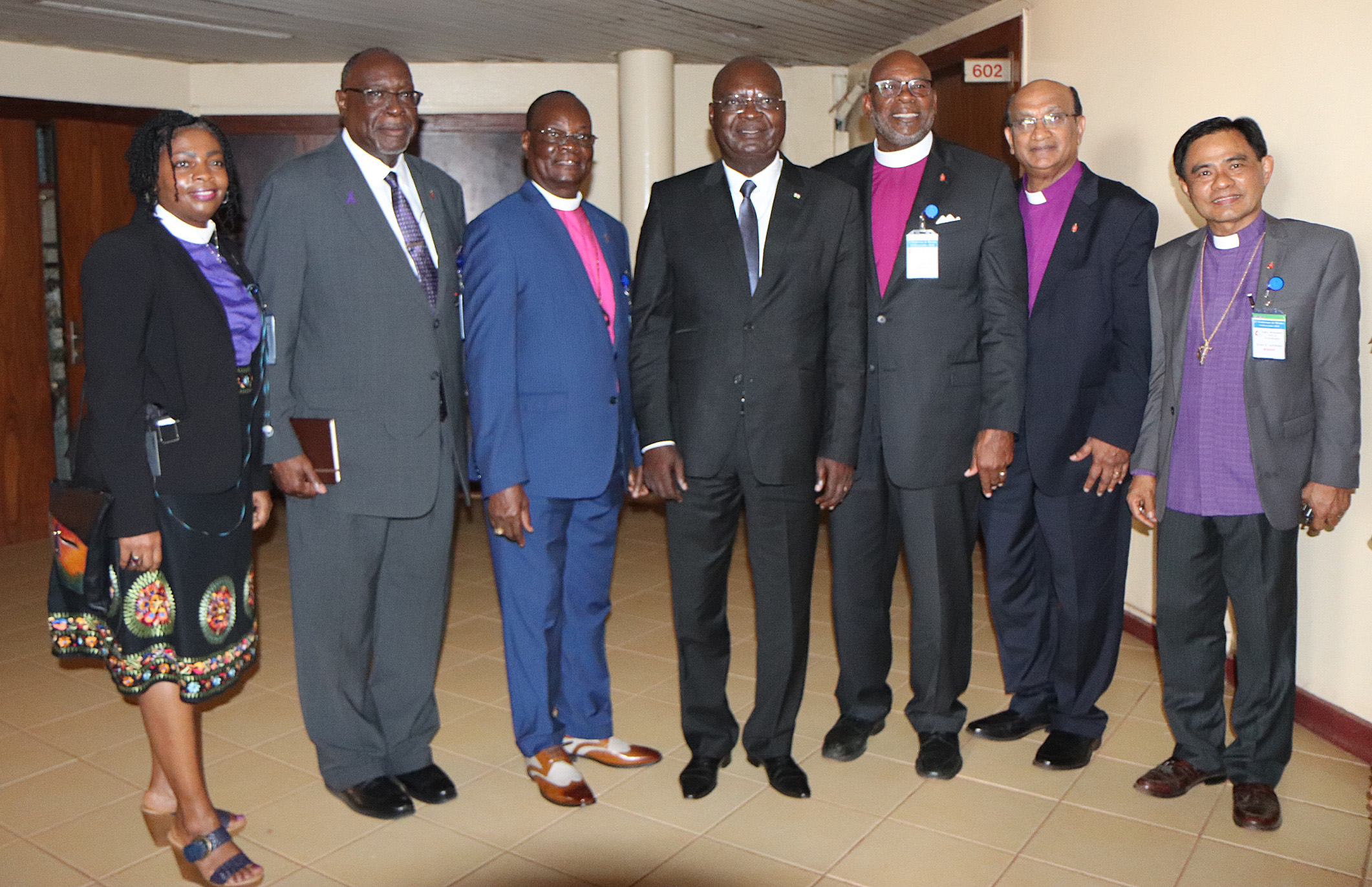 United Methodist church leaders meet with Mathieu Simplice Sarandji, prime minister of the Central Africa Republic (fourth from right), in Bangui. Photo by E Julu Swen, UMNS.