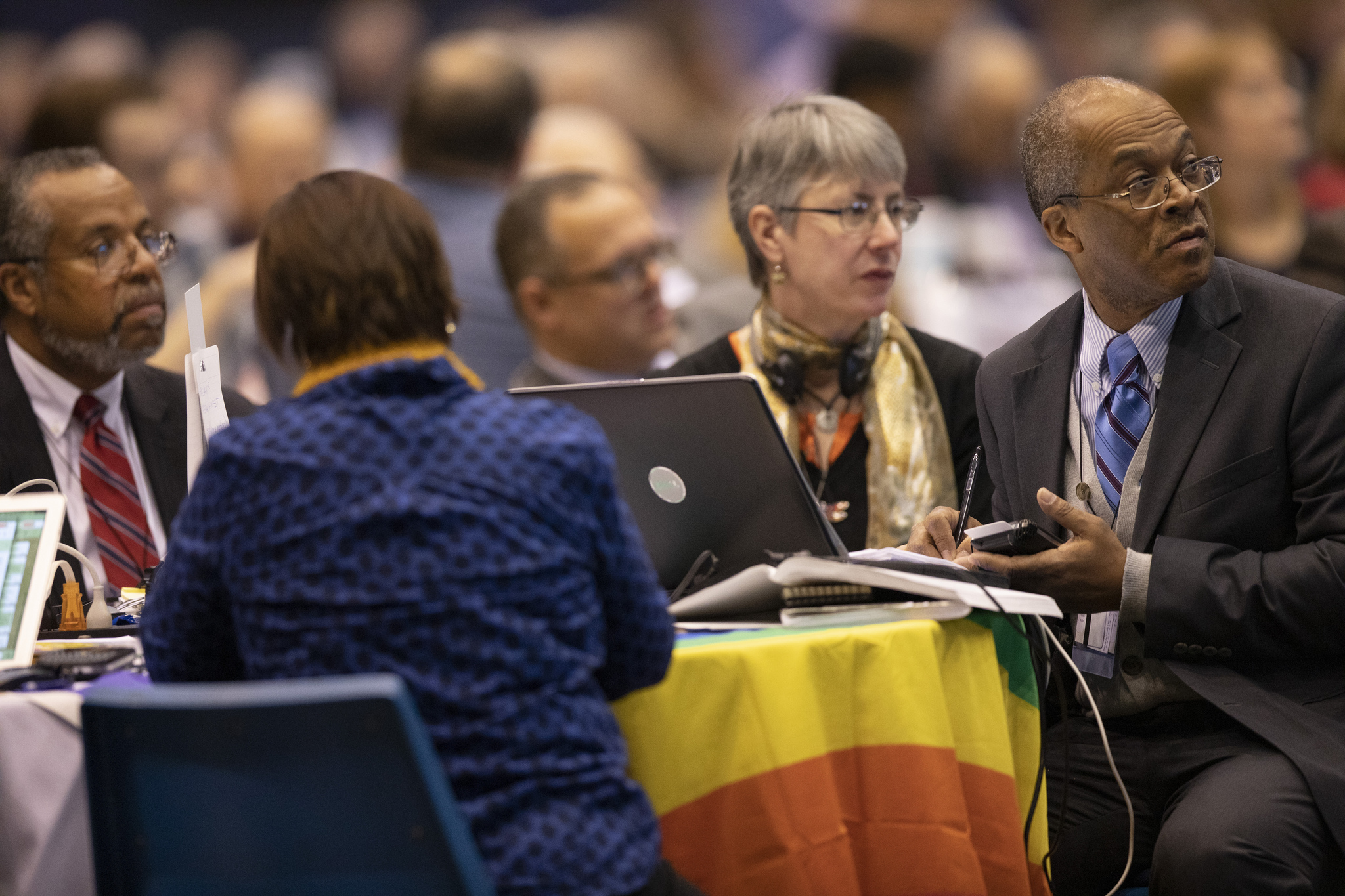 Delegates listen and prepare to vote from the floor Feb. 25 during the 2019 United Methodist General Conference   inside the Dome at America's Center in St. Louis. Photo   by Kathleen Barry, UMNS.