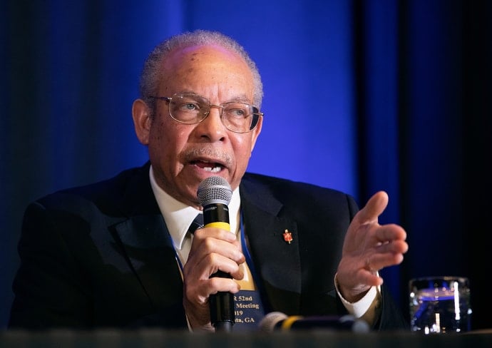 Bishop Jonathan D. Keaton joins the discussion about General Conference. “There’s no one group that has a monopoly on pain,” he said. “A whole bunch of people are in pain.” Photo by Mike DuBose, UMNS.