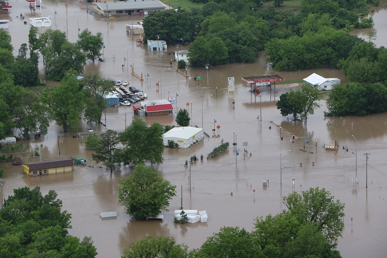 Uma vista aérea de inundações em Skiatook. Foto de Lindsey Chastain, do Jornal Skiatook.