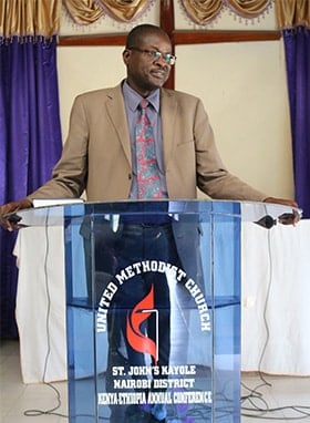 East Africa Bishop Daniel Wandabula delivers a sermon at Kayole St. John's United Methodist Church in Nairobi, Kenya. The service marked the opening of the United Methodist Church Savings and Credit Co-Operative Society. Photo by Gad Maiga, UM News.