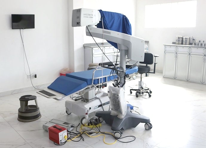 This is one of three theaters in the new operating room of the Lowell and Ruth Gess Hospital in eastern Freetown, Sierra Leone. A research team from Emory University is working to establish a vitreo-retina unit at the eye hospital. Expanded services will include treatment for retinal tears and detachments, macular degeneration and other diseases of the retina currently not available in Sierra Leone and its immediate neighbors Liberia and Guinea. Photo by Phileas Jusu, UM News.