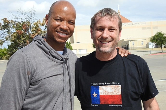 The Revs. Steve Miller (left) and Owen Ross are friends from growing up in Henderson, Texas, and helped organize a Labor Day Weekend trip by Texas clergy and laity to the Texas-Mexico border. Photo by Sam Hodges, UM News.