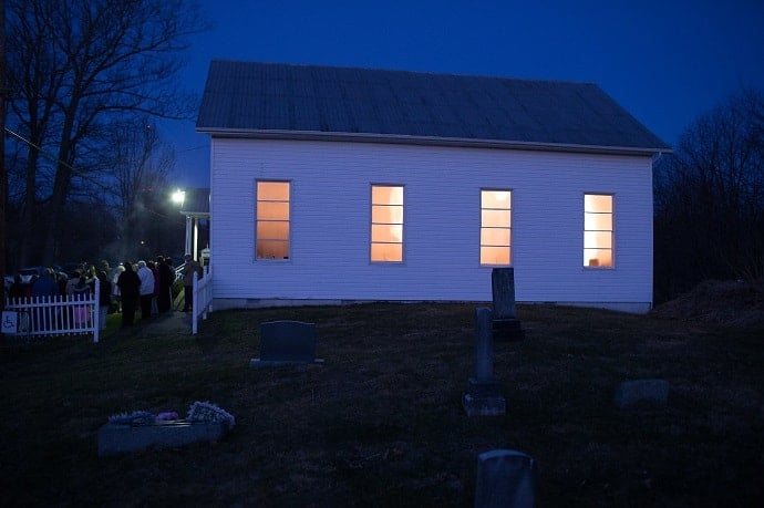 Parishioners gather outside Talbott (W.Va.) United Methodist Church for the Easter sunrise service. Photo by Mike DuBose, UM News.