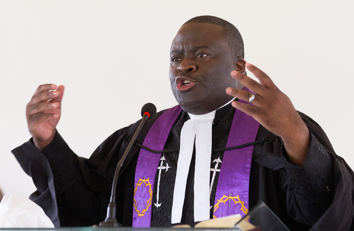 The Rev. Jean Claude Masuka Maleka gives a sermon on marriage during worship at Nazareth United Methodist Church.