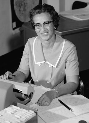 NASA research mathematician Katherine Johnson works at her desk at Langley Research Center in Hampton, Va., in 1966. Photo by NASA.