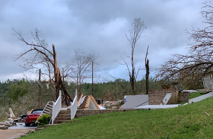 A home in Chattanooga, Tenn., is leveled after deadly tornados cut a swath across the southern U. S.  Photo by Troy Hamilton.