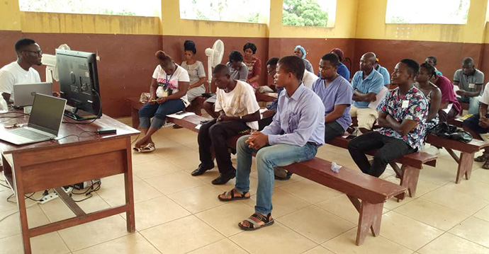 Kissy United Methodist Hospital in Freetown, Sierra Leone, holds COVID-19 training focused on identifying and caring for patients with the coronavirus. Photo courtesy of Catherine Norman.