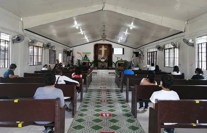 Polomolok United Methodist Church in South Cotabato, Philippines, reopened in June in compliance with health protocols, which include mask wearing and social distancing. Photo courtesy of Sime Neri P. Ulanday.