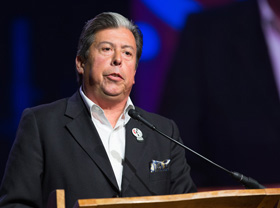 The Rev. David Wilson of the Oklahoma Indian Missionary Conference helps lead closing worship May 20 at the 2016 United Methodist General Conference in Portland, Ore. File photo by Mike DuBose, UMNS.