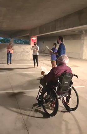 Choir members from St. Luke’s United Methodist Church in Houston perform an unaccompanied version of the tune “Adoro te devote” (“Humbly I adore Thee, Verity unseen”) in a parking garage. Watch video. Video image courtesy of St. Luke’s United Methodist Church by UM News.