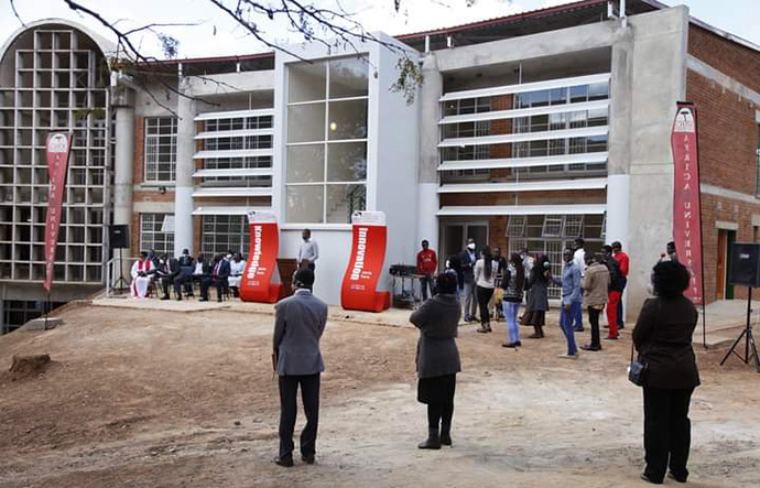 A $2 million gift from Highland Park United Methodist Church in Dallas, Texas, helped construct a new student union building at Africa University in Mutare, Zimbabwe. The building was dedicated July 20. Fall semester classes at the United Methodist university will begin online due to the COVID-19 pandemic. Photo courtesy of Africa University.