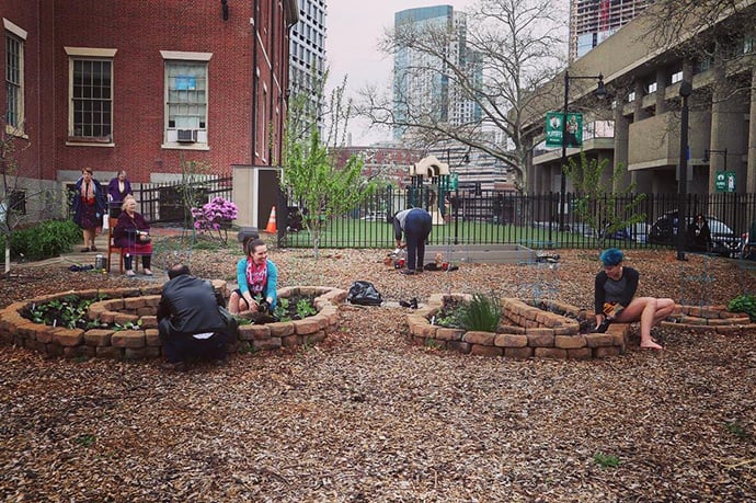 Old West Church, a United Methodist congregation in Boston, partnered with the Boston Food Forest Coalition to create an “edible forest garden,” which mimics woodland ecosystems in an urban setting. It is part of the church’s vision to better demonstrate its commitment to food and social justice. Photo courtesy of the Rev. Sara Garrard.