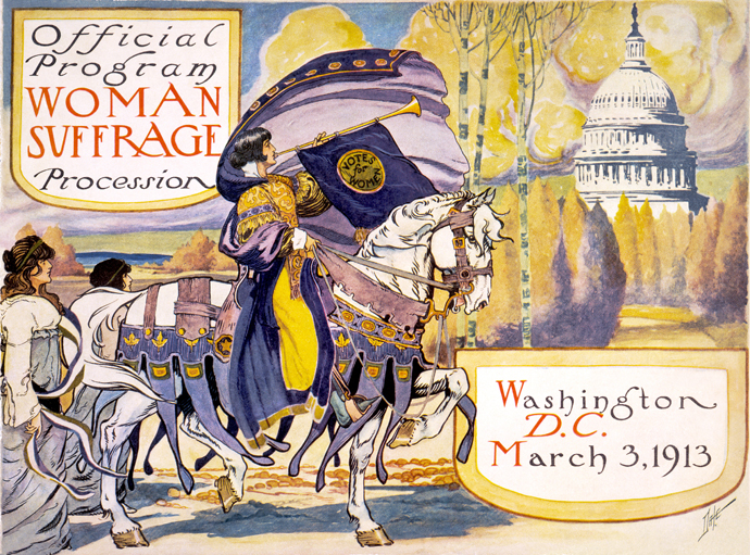 An official program for the 1913 Woman Suffrage Procession pictured at the top of the page. Image from the U.S. Library of Congress’s Rare Book and Special Collections Division, courtesy of Wikimedia Commons.