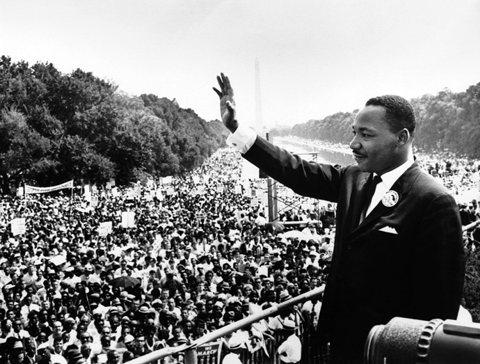 The Rev. Martin Luther King Jr. addresses the crowd from the steps of the Lincoln Memorial, where he delivered his famous “I Have a Dream” speech during the Aug. 28, 1963, march on Washington, D.C. Photo by the United States Marine Corps.